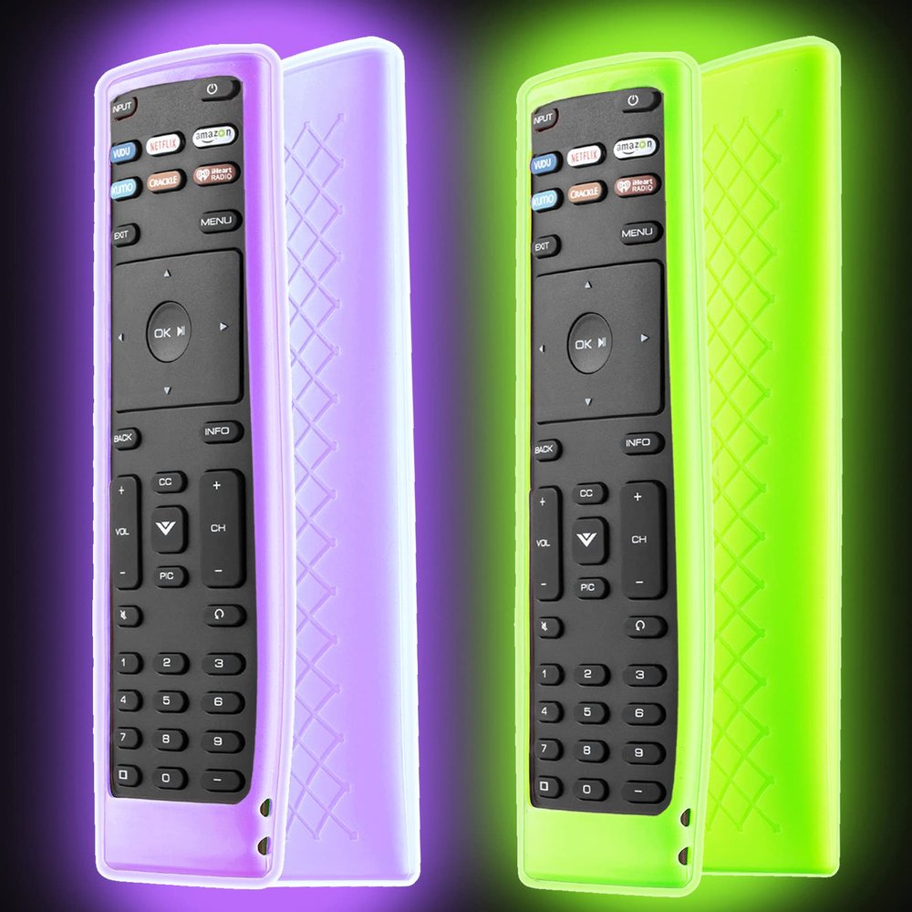 2 Pack Remote Case for Vizio XRT136, Silicone Cover for LCD LED TV Controller, Smart TV Remote Skin Sleeve Glow in The Dark Green Purple