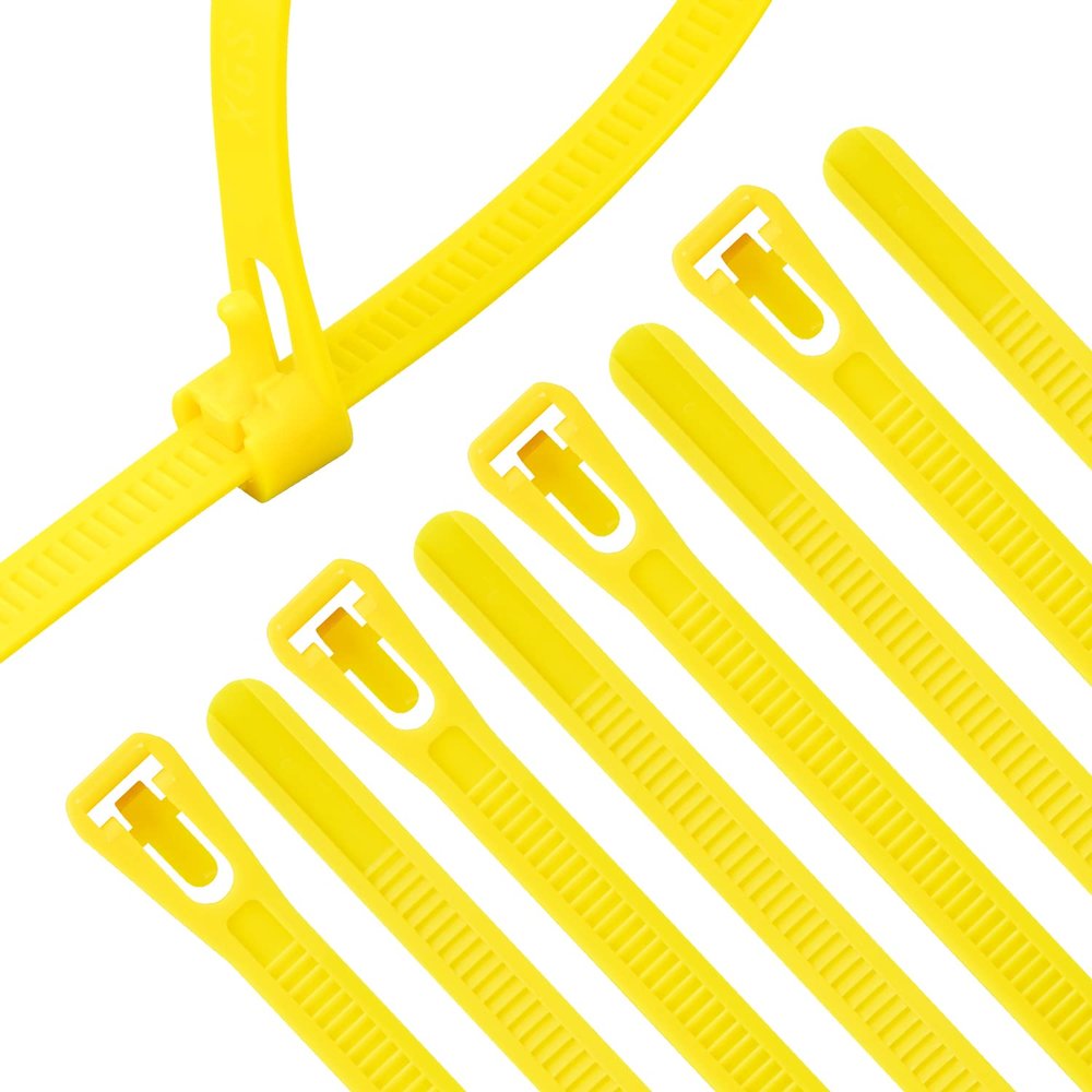 XINGO 100PCS 18 inch Yellow Releasable Cable Zip Ties Adjustable Wire Cable Ties, Reusable Zip Ties Tie Straps For Multi-Purpose Use Indoor And Outdoor Plastic Tie Wire
