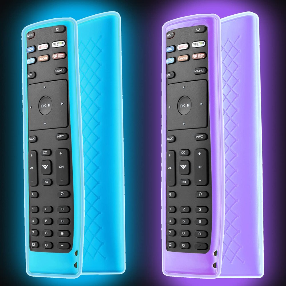 2 Pack Remote Case for Vizio XRT136, Silicone Cover for LCD LED TV Controller, Smart TV Remote Skin Sleeve Glow in The Dark Blue and Purple