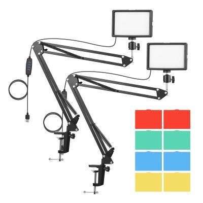 Andoer Desktop USB Video Conference Lighting Kit with LED Video Light 3200K-5600K Dimmable + Desk Mount Metal Light Stand + 360 Rotatable Ballhead + 5 Color Filters for Live Streaming Video