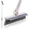 Grout Brush with Long Handle, 2 in 1 Floor Scrub Brush with Squeegee, Shower Scrubber Cleaner Swivel Stiff Bristle for Cleaning Baseboards Tile Floors Bathroom Wall view 1