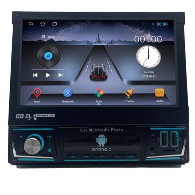 1 Din Bluetooth Car Stereo GPS Navigation 7" Retractable HD Touch Screen MP5 Radio Player Satnav FM USB TF AUX-in Mirror Link for Android/iOS Steering Wheel Control