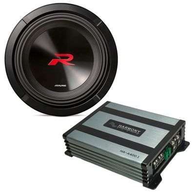 Alpine R2-W10D2 Next Gen 10" Sub R-Series Dual 2-Ohm Voice Coils 2250 Watts Peak Subwoofer Includes HA-A400.1 Mono Amplifier