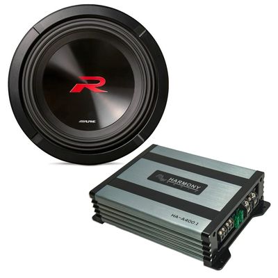 Alpine R2-W10D4 Next Gen 10" Sub R-Series Dual 4-Ohm Voice Coils 2250 Watts Peak Subwoofer Includes HA-A400.1 Mono Amplifier