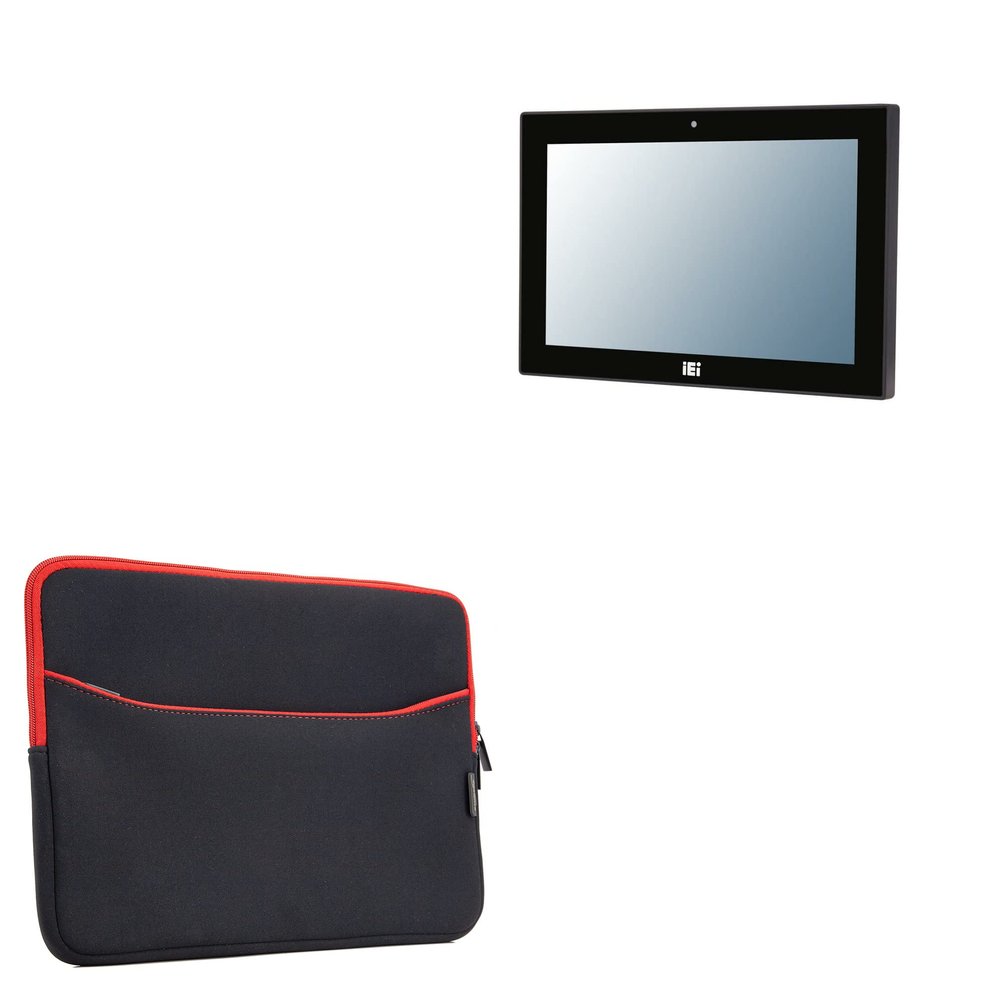 BoxWave Case Compatible with Industrial PC Pro AFL3-W10A-BT - SoftSuit with Pocket, Soft Pouch Neoprene Cover Sleeve Zipper Pocket - Jet Black with Red Trim