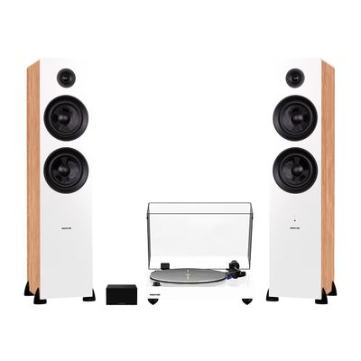 Fluance RT85 Reference High Fidelity Vinyl Turntable (White), PA10 Phono Preamp and Ai81 Powered Floorstanding Speakers (Bamboo), Ortofon 2M Blue Cartridge, 150W Class D Amplifier, Bluetooth