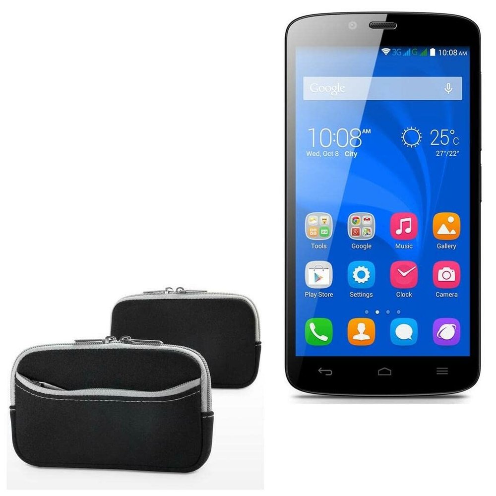 BoxWave Case Compatible with Honor Holly - SoftSuit with Pocket, Soft Pouch Neoprene Cover Sleeve Zipper Pocket - Jet Black with Grey Trim
