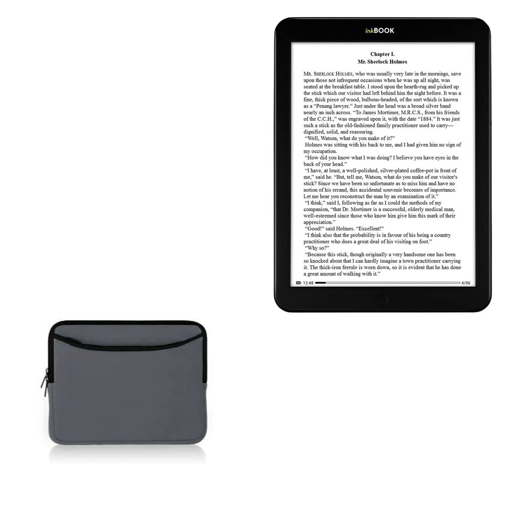 BoxWave Case Compatible with inkBOOK 8 - SoftSuit with Pocket, Soft Pouch Neoprene Cover Sleeve Zipper Pocket - Charcoal Grey