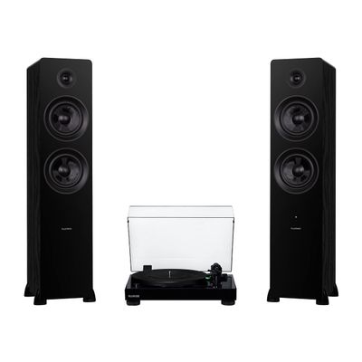 Fluance RT81 Elite High Fidelity Vinyl Turntable (Piano Black) with Ai81 Powered 2-Way Floorstanding Speakers (Black Ash) Diamond Stylus, Belt Drive, Built-in Preamp, 150W Class D Amplifier, Bluetooth