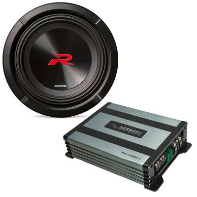 Alpine R2-W8D4 Next Gen 8" Sub R-Series Dual 4-Ohm Voice Coils Peak Watts Subwoofer Includes HA-A400.1 Mono Amplifier