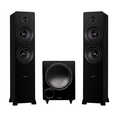 Fluance Ai81 Powered Floorstanding Tower Speakers and DB10 10" Low Frequency Ported Front Firing Powered Subwoofer with 15 Feet RCA Ultimate Performance Collection Subwoofer Cable (Black Ash)