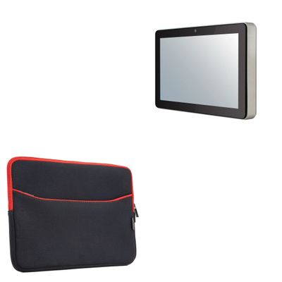 BoxWave Case Compatible with Industrial PC Pro PPC-F755-D86U - SoftSuit with Pocket, Soft Pouch Neoprene Cover Sleeve Zipper Pocket - Jet Black with Red Trim
