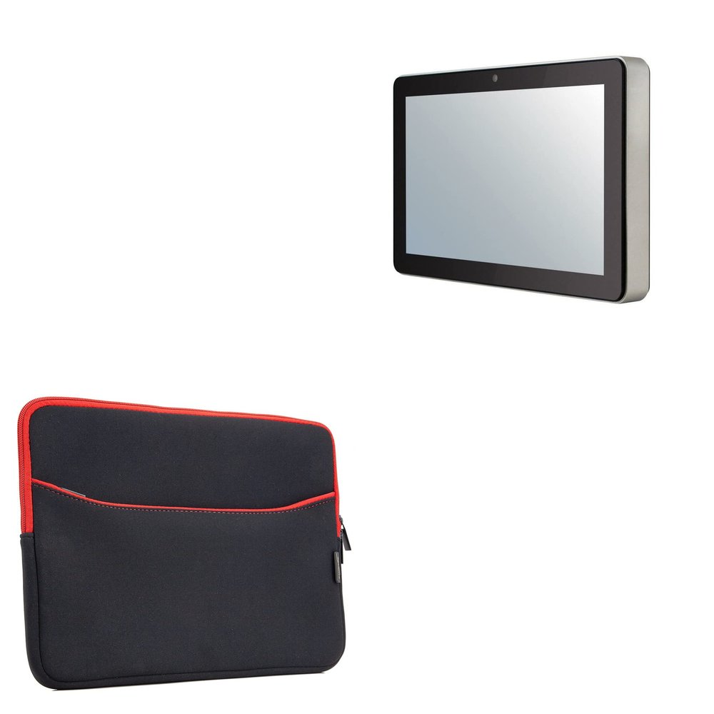 BoxWave Case Compatible with Industrial PC Pro PPC-F755-D86U - SoftSuit with Pocket, Soft Pouch Neoprene Cover Sleeve Zipper Pocket - Jet Black with Red Trim