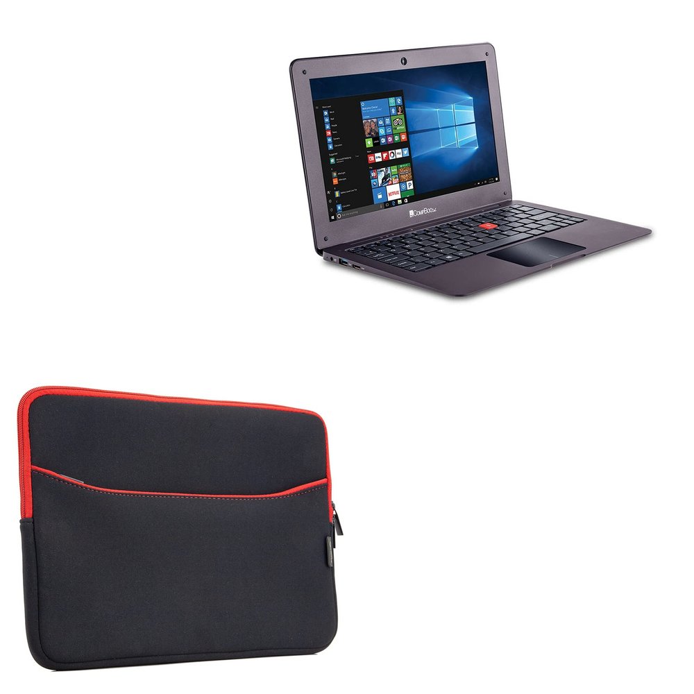 BoxWave Case Compatible with iBall CompBook Excelance-OHD IPS - SoftSuit with Pocket, Soft Pouch Neoprene Cover Sleeve Zipper Pocket - Jet Black with Red Trim