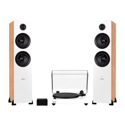 Fluance RT82 Reference High Fidelity Vinyl Turntable (White), PA10 Phono Preamp and Ai81 Powered Floorstanding Speakers (Bamboo), Ortofon OM10 Cartridge, 150W Class D Amplifier, Bluetooth