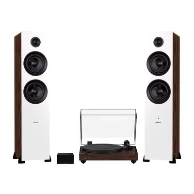 Fluance RT82 Reference High Fidelity Vinyl Turntable (Walnut), PA10 Phono Preamp and Ai81 Powered Floorstanding Speakers (White Walnut), Ortofon OM10 Cartridge, 150W Class D Amplifier, Bluetooth