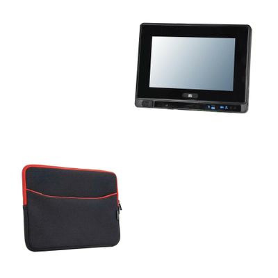 BoxWave Case Compatible with Industrial PC Pro AFL2-W07A-N26 - SoftSuit with Pocket, Soft Pouch Neoprene Cover Sleeve Zipper Pocket - Jet Black with Red Trim