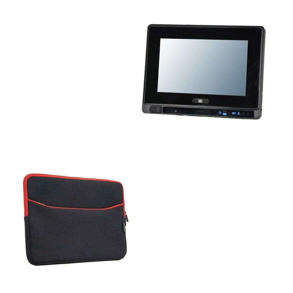 BoxWave Case Compatible with Industrial PC Pro AFL2-W07A-N26 - SoftSuit with Pocket, Soft Pouch Neoprene Cover Sleeve Zipper Pocket - Jet Black with Red Trim