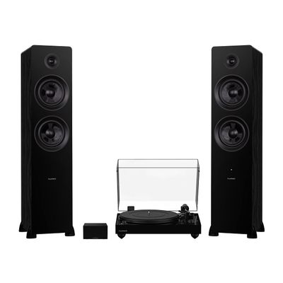 Fluance RT82 Reference High Fidelity Vinyl Turntable (Piano Black), PA10 Phono Preamp and Ai81 Powered Floorstanding Speakers (Black Ash), Ortofon OM10 Cartridge, 150W Class D Amplifier, Bluetooth