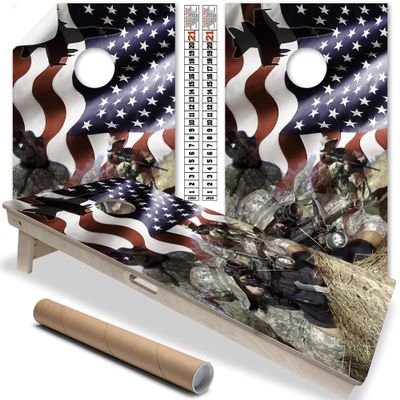 Cornhole Board Wraps & Decals Cornhole Wraps for Boards Set of 2 Corn Hole Decal, 20+ Designs Professional Vinyl Cornhole Decal for Boards Covers Sticker Cornhole Vinyl Wraps (American Flag Military)