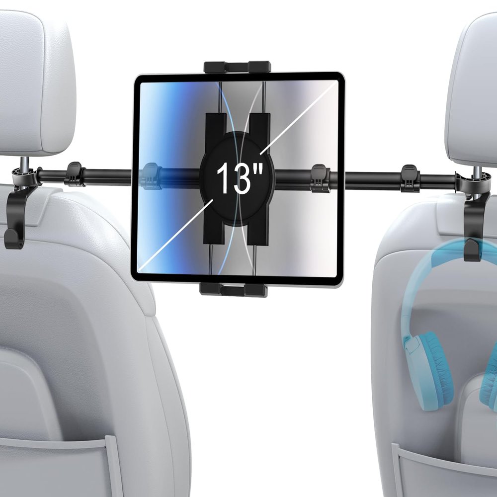 woleyi Car Tablet Headrest Holder for iPad - Car Back Seat Headrest Tablet Mount Stand, Road Trip Essentials for Kids, for iPad Pro Air Mini, Galaxy Tabs, Kindle Fire HD, Switch, iPhone, 4-13" Devices