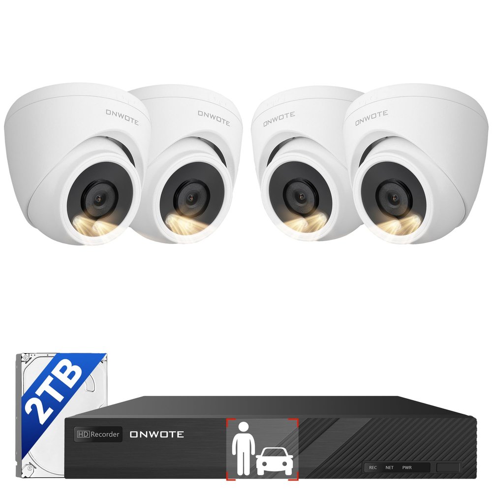 ONWOTE 8 Channel NVR PoE Security Camera System, 4X 6MP Wired Outdoor IP Cameras, AI Human Vehicle Detection Tigger Color Night Vision, 122 FoV, 8CH 4K 8MP NVR 2TB, CCTV Kit for Home Businesses