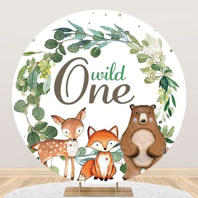Yeele 7x7ft Woodland Birthday Round Backdrop Wild One Greenery Wreath Fox Bear Photography Background Safari Jungle Boy's Baby Shower 1st Birthday Party Decor Banner Supplies Photo Studio Props