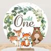 Yeele 7x7ft Woodland Birthday Round Backdrop Wild One Greenery Wreath Fox Bear Photography Background Safari Jungle Boy's Baby Shower 1st Birthday Party Decor Banner Supplies Photo Studio Props view 1