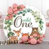 Yeele 7x7ft Woodland Birthday Round Backdrop Wild One Greenery Wreath Fox Bear Photography Background Safari Jungle Boy's Baby Shower 1st Birthday Party Decor Banner Supplies Photo Studio Props view 2