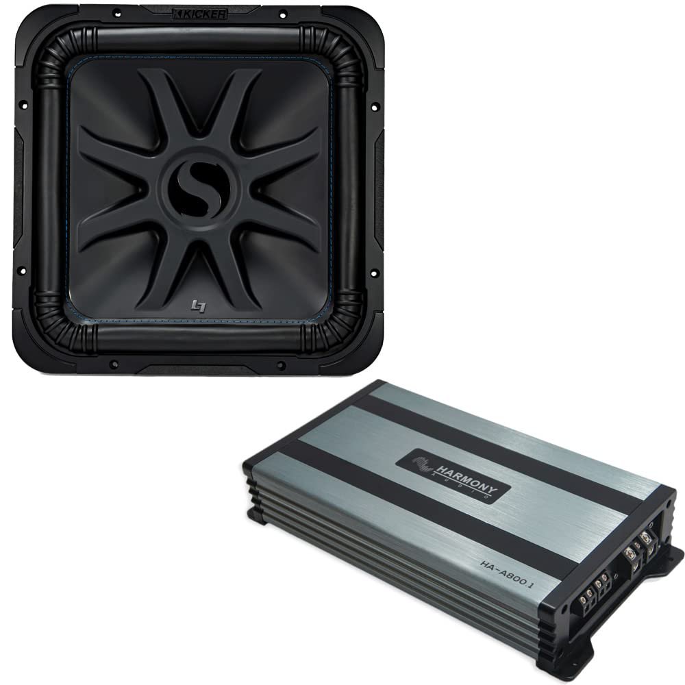 KICKER 44L7S154 Car Audio Solo-Baric 15" Square L7 Subwoofer Dual 4 Ohm Voice Coils 2000 Watts Peak Sub Includes Harmony HA-A800.1 Mono Amplifier