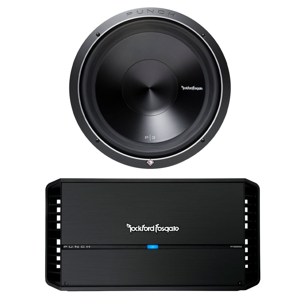 Rockford Fosgate P1000X2 Punch 1000W 2 Channel Amplifier and 1 P3D4-15 Punch 15" DVC Subwoofer