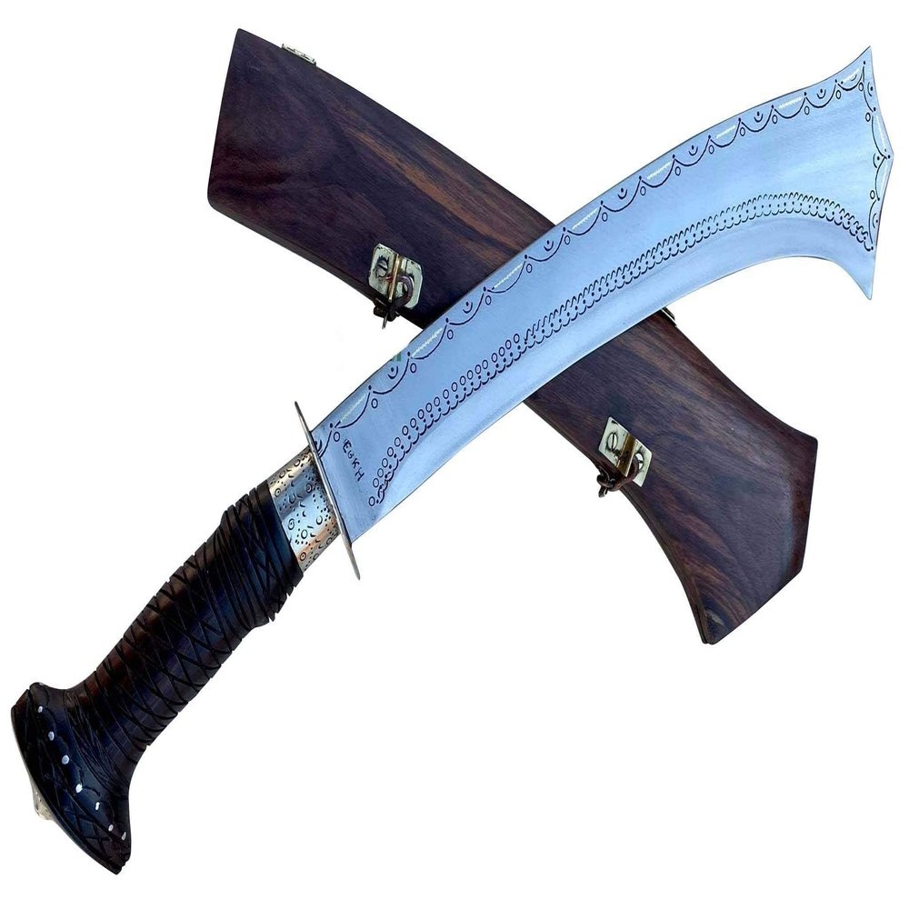 EGKH Brand High Carbon Steel Kukri Machete - 15.5 Nepalese Khuda(Chhoper) Knife, Full Tang Hand Forged Blade Khukuri Nepal