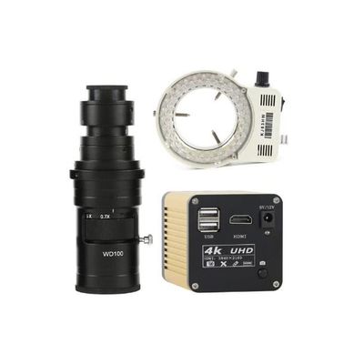 4K HDMI Digital Industrial Microscope Camera Measurement Electronic Magnifier U Disk Storage & 200X C-Mount Lens Whit 56-LED Adjustable Ring Light