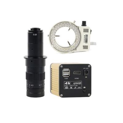 4K HDMI Digital Industrial Microscope Camera Measurement Electronic Magnifier U Disk Storage & 180X C-Mount Lens Whit 56-LED Adjustable Ring Light