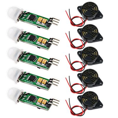 Bundle of 5PCS HS-CR505 PIR Motion Detector Module + SFM-27 Electronic Buzzer Continuous Beep for Arduino