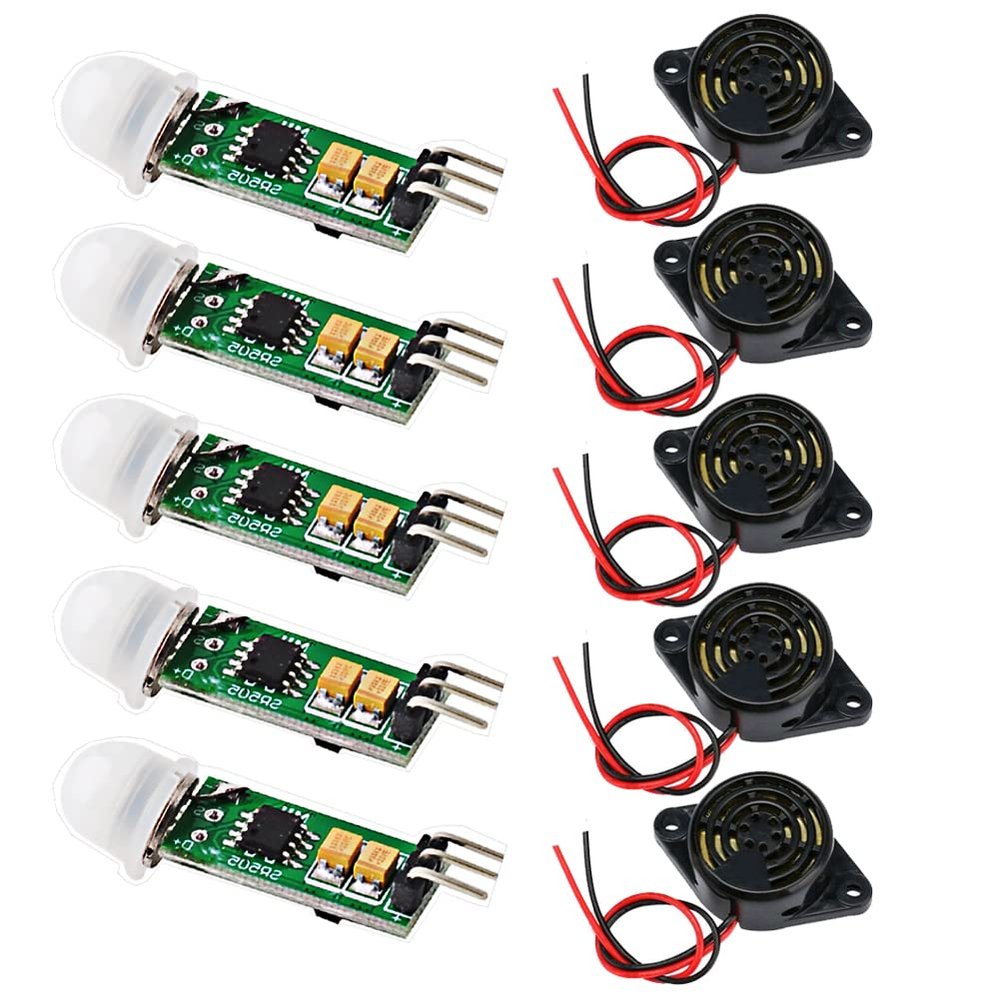 Bundle of 5PCS HS-CR505 PIR Motion Detector Module + SFM-27 Electronic Buzzer Continuous Beep for Arduino