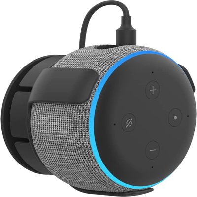 For Alexa Echo Dot 3rd / Google Home Mini Wall Mount Stand Holder Accessories with Integrated Cable Management, Echo Dot 3rd /Google Home Mini Speaker Accessories Rack (2 Pieces, Black) PT62-E