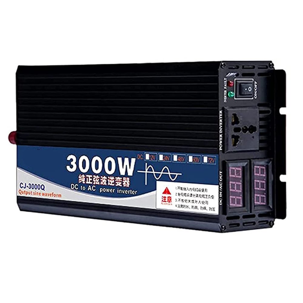 BEZAX Pure Sine Wave Power Inverter 3000w 4000w 5000w Converter Dc 12v 24v 48v 60v to Ac 110v 220v Car Inverter with AC Socket + Dual Digital Display for Outdoor Travel in Rv,3000W-12Vto220V