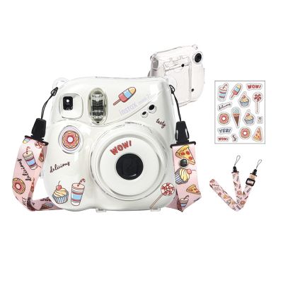 Kimyoaee Mini 7+ Clear Camera Case Bundle Set for Fujifilm Instax Mini 7 Plus Instant Camera Accessories with Films Pocket Picture Holder, Sticker Decal, Adjustable Shoulder Strap