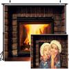 12x10ft Warm Fireplace Backdrop Retro Brick Wall Stone Fireside Burning Firewoods Christmas New Year Backdground Fireplace Burning Fire Backdrop Vinyl Photography Background view 1