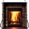 12x10ft Warm Fireplace Backdrop Retro Brick Wall Stone Fireside Burning Firewoods Christmas New Year Backdground Fireplace Burning Fire Backdrop Vinyl Photography Background view 3