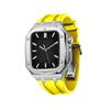 AEMALL For Apple Watch Band 45mm 44mm with Metal Bumper Case,Rugged Men Bands for iWatch Series 7 6 5 4 SE,Stainless Steel Protective Cases Protector Drop-Proof Shockproof(Silver Yellow,45MM FOR 7) view 1