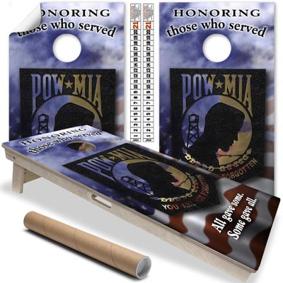 Cornhole Board Wraps & Decals Cornhole Wraps for Boards Set of 2 Corn Hole Decal, 25+ Designs Skins Professional Cornhole Decal for Boards Covers Sticker Cornhole Vinyl Wraps (POW MIA American Flag)