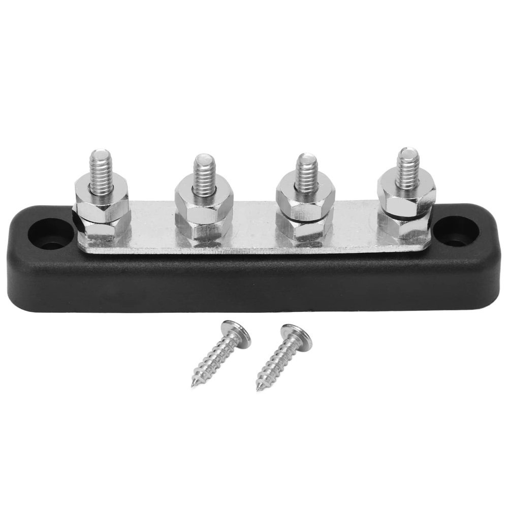 4 Stud Power Distribution Block 3/16in Bus Bar Junction Terminal 150A DC 48V Battery Cable Splitter Heavy Duty Electrical Busbar for 12V 24V Systems