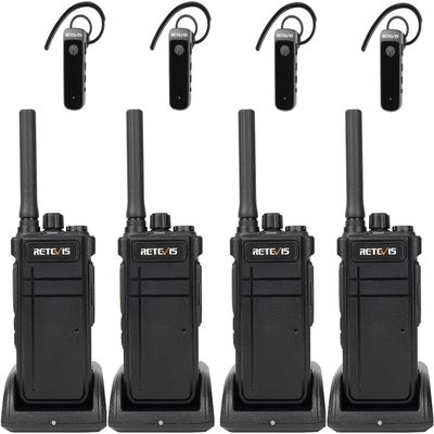 Retevis RB37 Bluetooth Walkie Talkies, Bluetooth Two Way Radio with Wireless Earpiece, Flashlight, 2000 mAh&120h Standby, Type-C, 9-Level VOX&Squelch, for School Hospital Retail Manufacture (4 Pack)