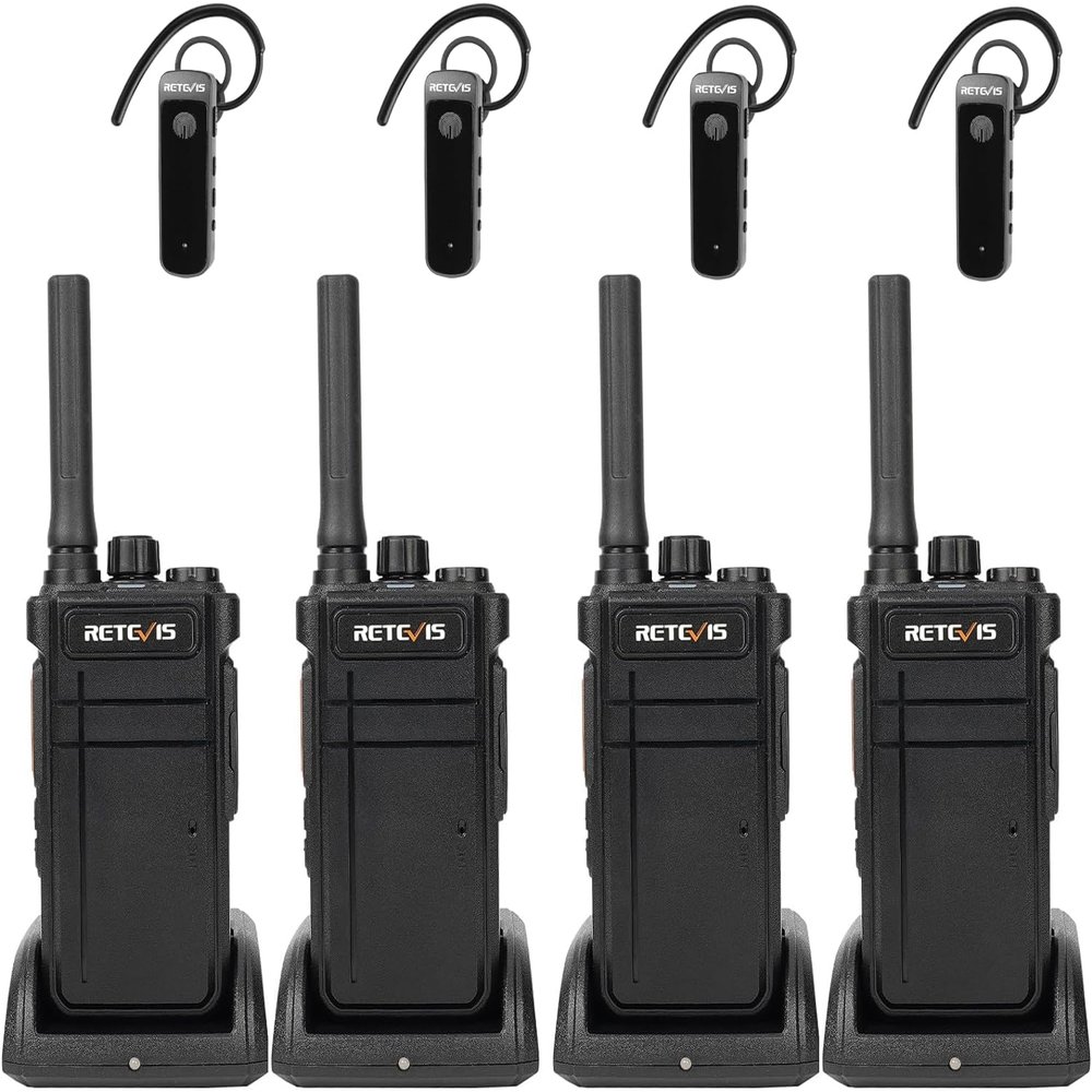 Retevis RB37 Bluetooth Walkie Talkies, Bluetooth Two Way Radio with Wireless Earpiece, Flashlight, 2000 mAh&120h Standby, Type-C, 9-Level VOX&Squelch, for School Hospital Retail Manufacture (4 Pack)