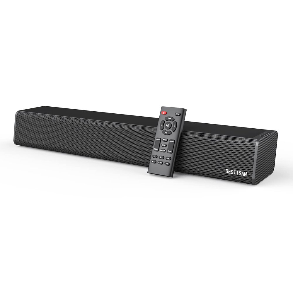Sound Bar, BESTISAN 50 Watts Soundbar with HDMI, Optical, AUX, USB,Sub Out and Bluetooth Connection, DSP, Bass Adjustable, 16 Inch, Mountable
