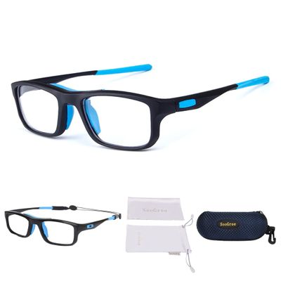 SooGree Sports Goggles Glasses Football Soccer Safety Glasses Goggles Adjustable Strap Interchangeable Temples for Men Youth (Black frame blue pad)