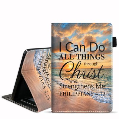 DEHJYYIJUY Case for All-New Amazon Kindle Fire 7 Tablet (7 inch Display, 9th/7th Generation, 2019/2017 Release), Premium PU Leather Cover with Card Slot & Pencil Holder, Bible Verse Philippians 4-13