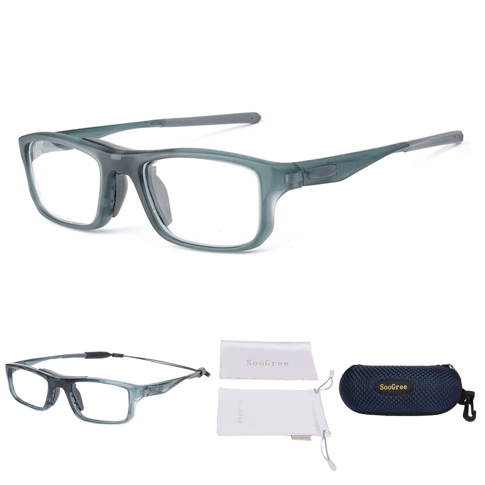 SooGree Sports Goggles Glasses Football Soccer Safety Glasses Goggles Adjustable Strap Interchangeable Temples for Men Youth (Gray frame gray pad)